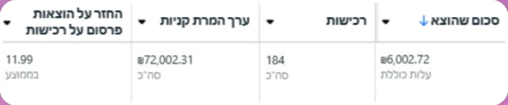 צילום מסך מחשבון המודעות של מטא: חנות פירות-ירקות אונליין